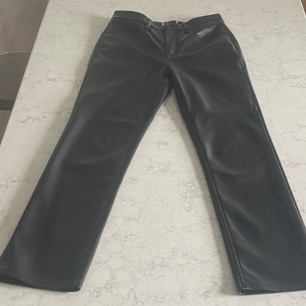 Good American Black Faux Leather Straight Leg Pants